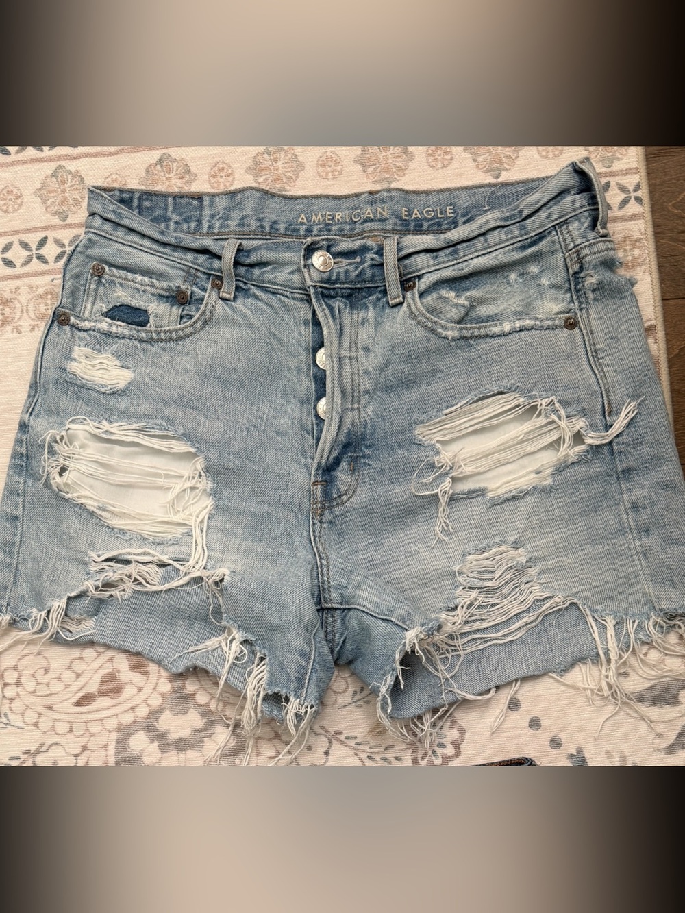 American Eagle Light Wash Distressed Denim Cutoff Shorts